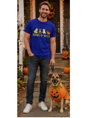 🎄 MAIN AND LOCAL Men’s Purple Dog Halloween Top HOWL-O-WEEN Tee NWT M